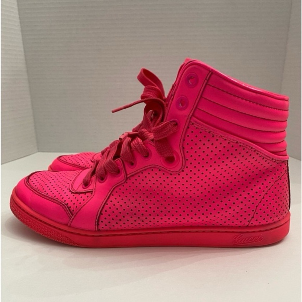 Gucci Mens Leather High Top Coda Hot Pink Sneakers GG on Tongue Size EU 38 US 8 - Picture 6 of 16